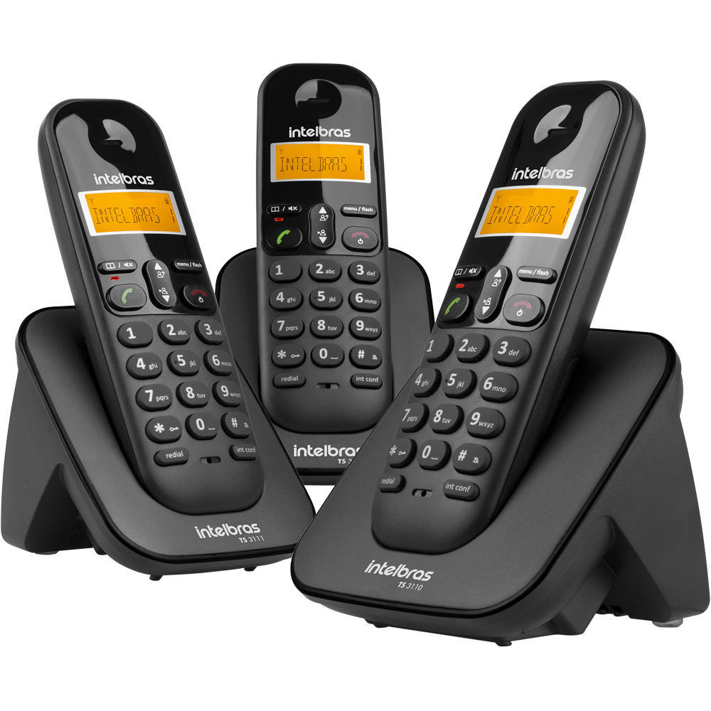 Telefone sem Fio com Base + 2 Ramais Preto TS3113