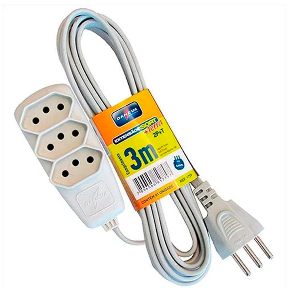 Extensão Elétrica 2P+T 3 Tomadas Sort 3,0 Metros