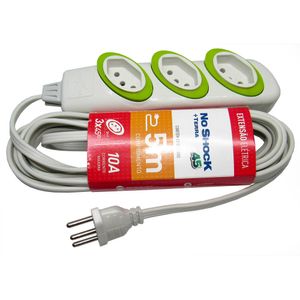 Extensão Elétrica 2P+T 3 Tomadas No Shock 5,0 Metros