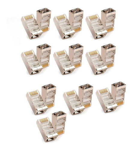 20 Peças Conector Rj45 Ez Crimp Cat6e Blindado 20 Pçs Conector Rj45 Ez Crimp Cat6e Blindado