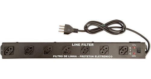 Filtro de Linha Metálico com 7 Tomadas Espaçadas com Protetor de Surto 1,0 Metro