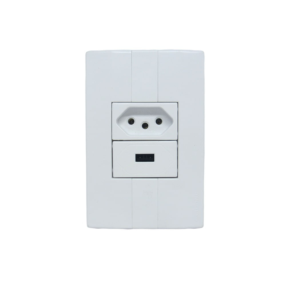 Espelho Modular 4 x 2 com Módulos 1 USB 2A e Tomada