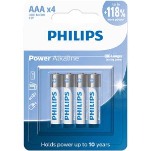 Pilhas Power Alcalinas AAA 4 Unidades Philips