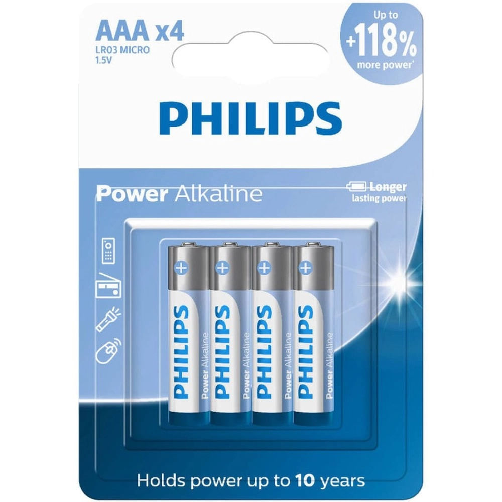 Pilhas Power Alcalinas AAA 4 Unidades Philips