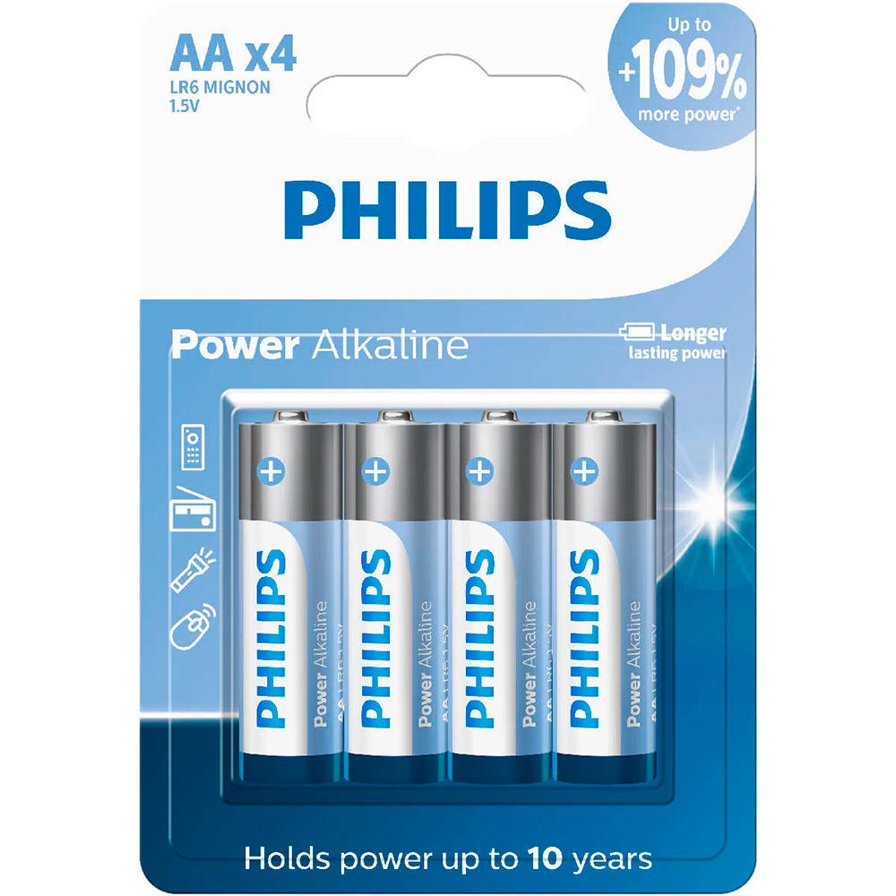 Pilhas Power Alcalinas AA 4 Unidades Philips