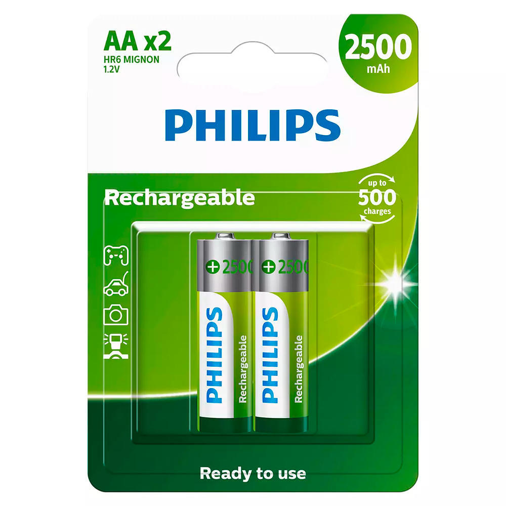 Pilha Recarregável AA 2500mAh 2 Unidades Philips
