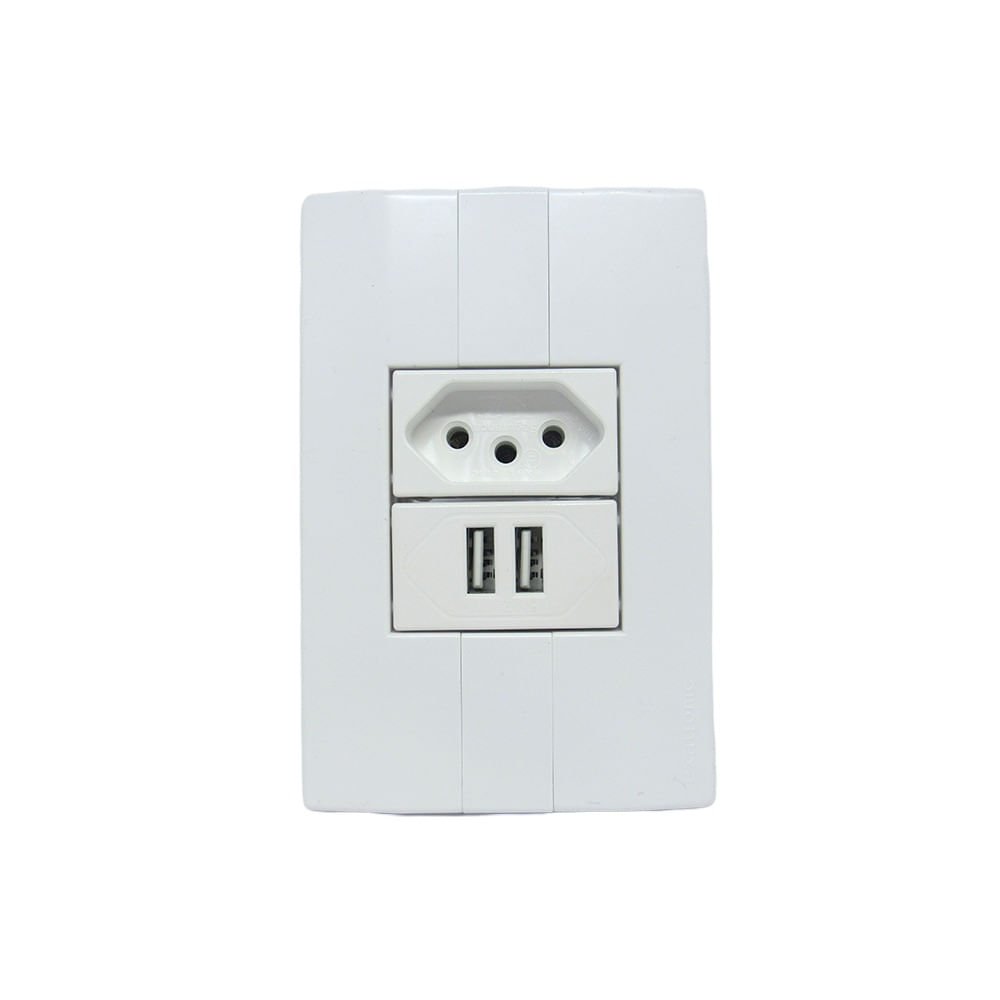 Espelho Modular 4 x 2 com 2 Módulos USB 2.4 e Tomada 10A