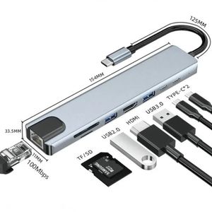 Adaptador Hub USB Tipo C para HDMI 8 em 1 LAN RJ45