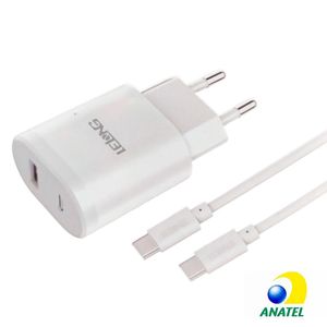 Fonte Universal USB Tipo-C com USB 5V 5.1A + Cabo Tipo-C para Tipo-C