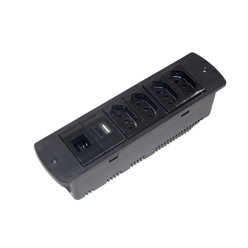 Régua com 4 Tomadas + USB 2.1A + Bloco para Keystone