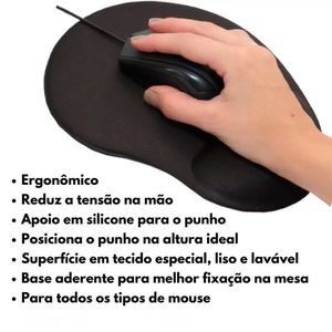 Mouse Pad Ergonômico com Apoio de Pulso e Base de Silicone