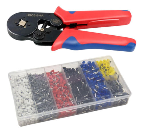 Kit Alicate de Crimpar Terminal Ilhós + Conector Terminal Ilhós Pré Isolado 1900 Peças