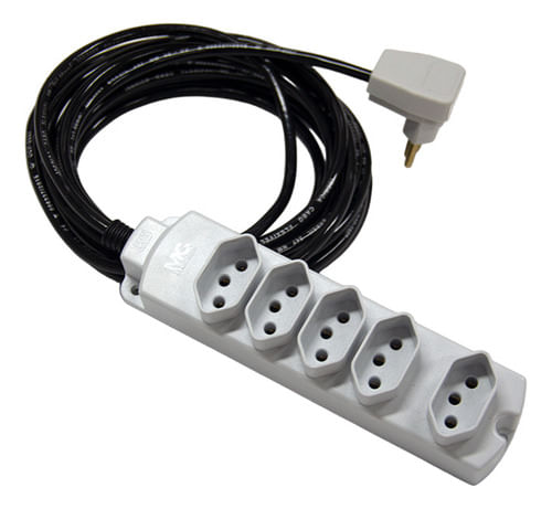 Extensão Elétrica 5 Tomadas 90° 2P+T 3 x 1,00mm 10A 3,0 Metros