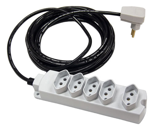 Extensão Elétrica 5 Tomadas 90° 2P+T 3 x 1,00mm 10A 10,0 Metros