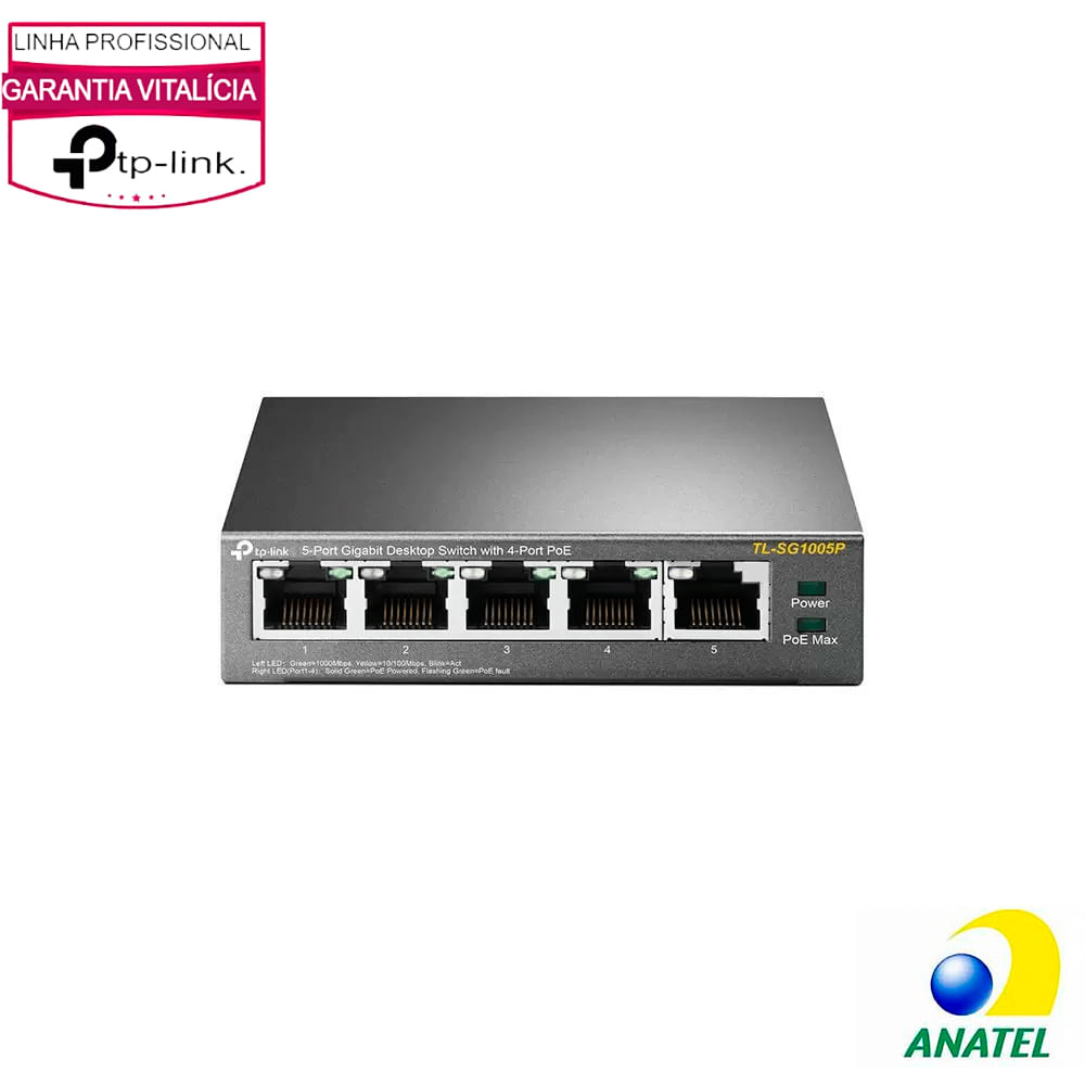Switch 5 Portas Gigabit sendo 4 POE+ TLSG-1005P