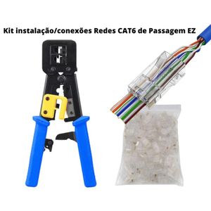 Alicate de crimpar conector RJ 45/12/11 EZ de passagem + 100 conectores CAT6