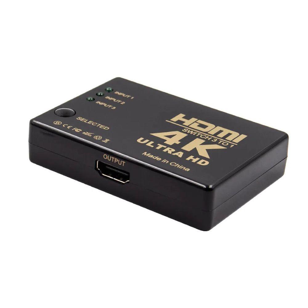 Chaveador Switch HDMI 3 x 1 4K Com Controle e Cabo IR Chaveador HDMI 3 x 1 4K com Controle e Cabo IR
