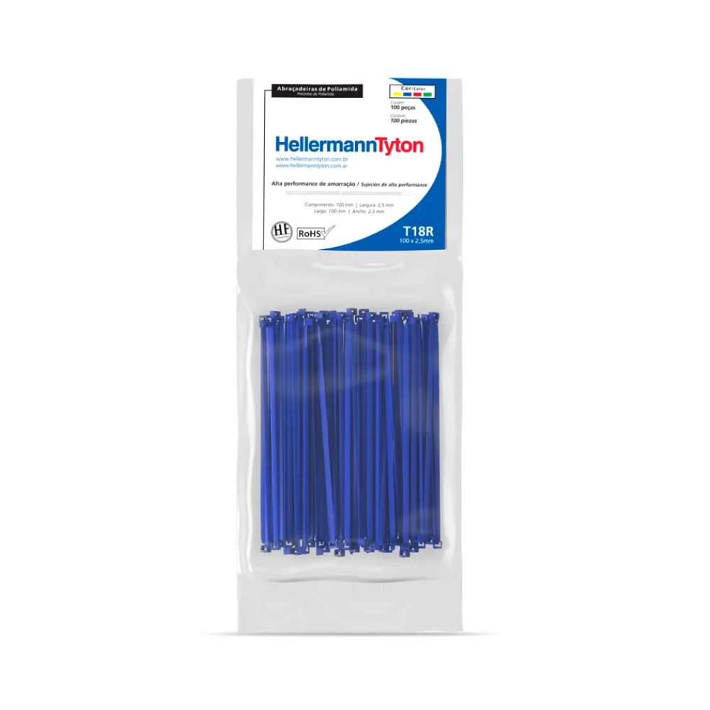 Abraçadeira Hellermann T18R Azul Abraçadeira de Plástico T18R - Pacote Com 100 Unidades - AZUL