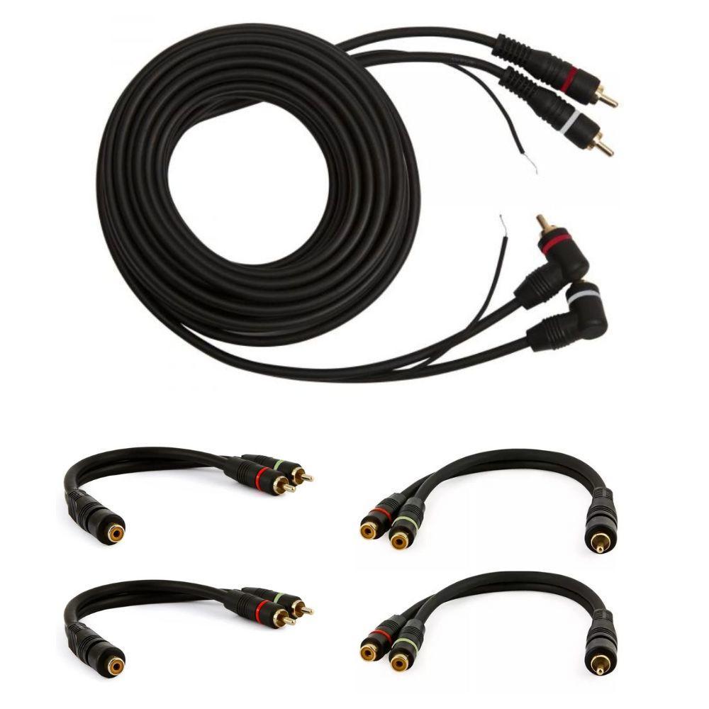 Kit com 1 Cabo RCA 5,0 Metros Dourado + 2 Cabos Y 2 M x 1 F + 2 Cabos Y 1 M x 2 F