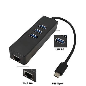 Cabo Adaptador TIPO-C x RJ45 Gigabit com HUB USB 3.0