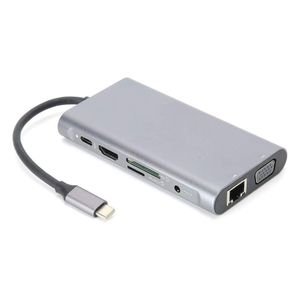 Adaptador TIPO-C 10 em 1 com HDMI x VGA x Rede Lan Giga