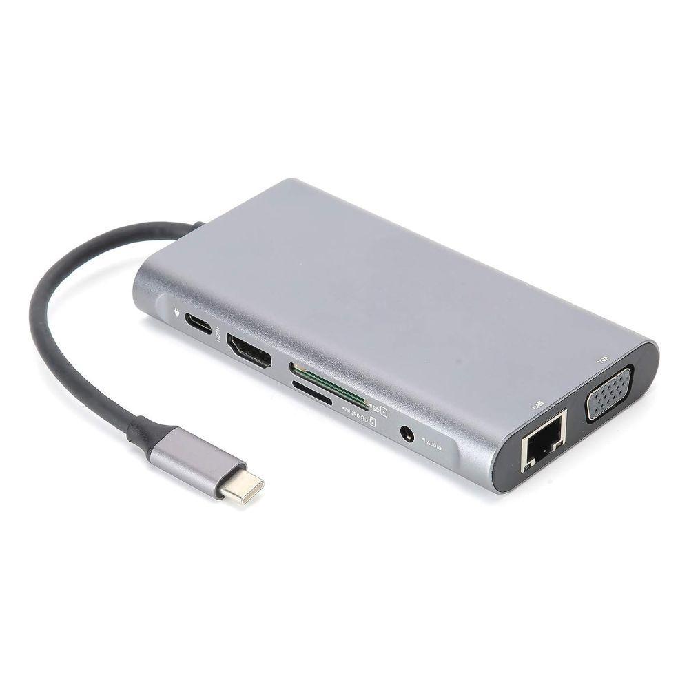 Adaptador TIPO-C 10 em 1 com HDMI x VGA x Rede Lan Giga Adaptador TIPO-C 3.0 x HDMI X VGA- 10 em 1
