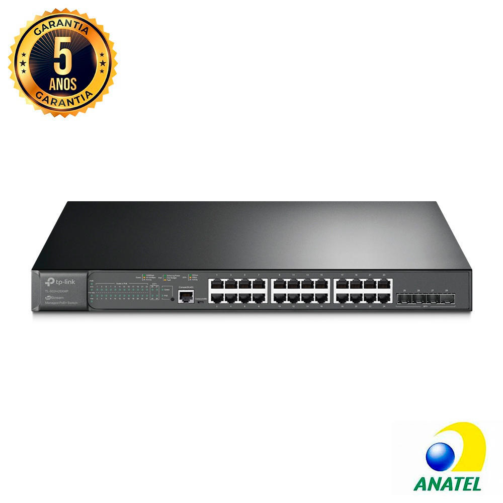 Switch 24 Portas Gigatbit L2+POE e 4 Slots SFP+10G TL-SG3428XMP