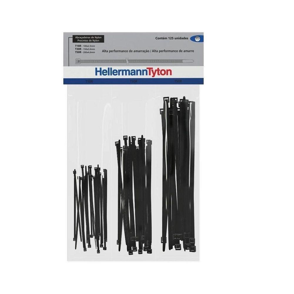 Kit Abraçadeira Hellermann T18R T30R e T50R Preta Kit de Abraçadeiras (50 T18R + 50 T30R + 25 T50R) - PRETA
