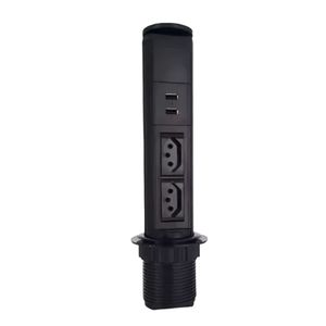 Mini Totem de Mesa Manual 2 Tomadas Elétricas NBR 10A + 2USB Preto