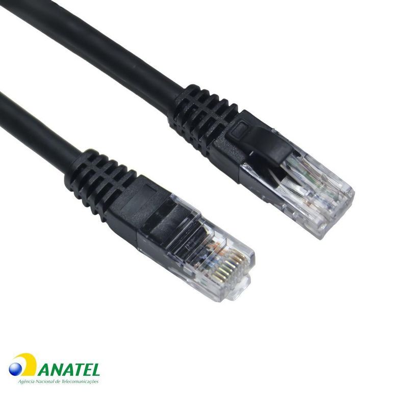 Patch Cord CAT5e 26AWG Preto 0,50 Centímetros