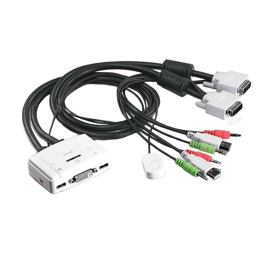 Chaveador KVM USB 2 Portas com Audio / DVI