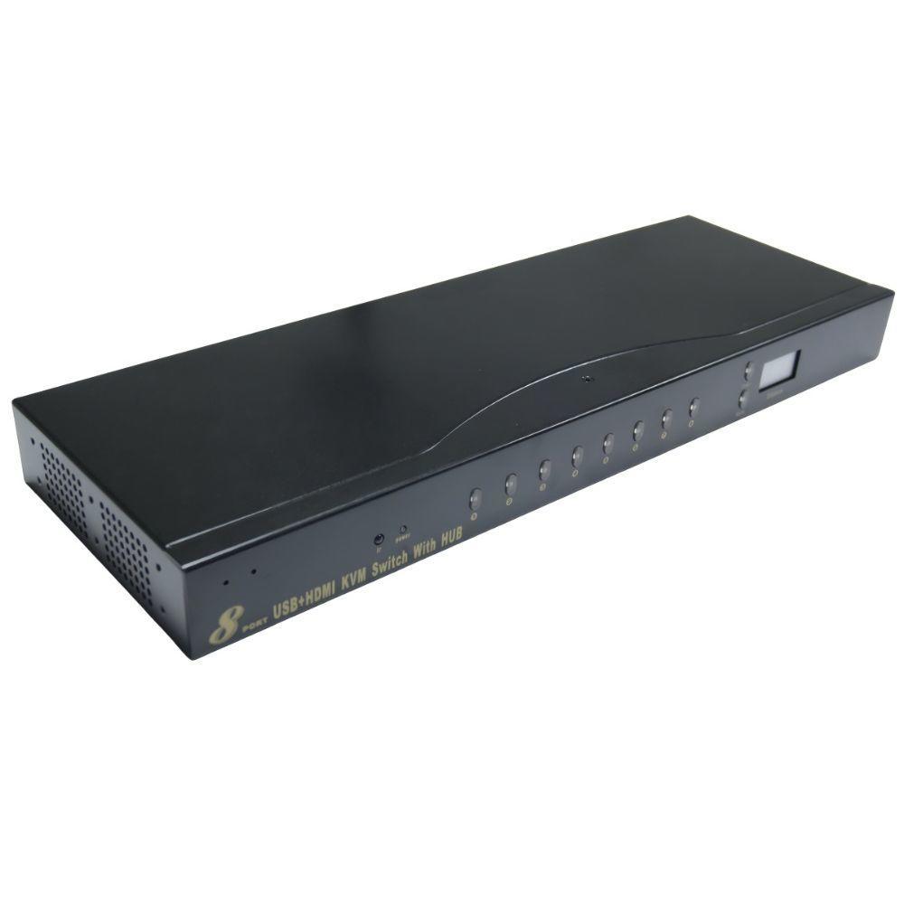 Chaveador KVM 8 Portas HDMI com Cabos e Visor Digital Padrão Rack