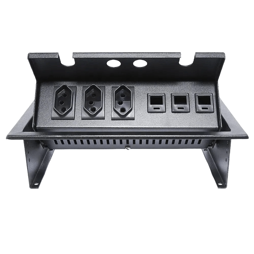 Base para Mesa com 3 Tomadas 2P+T / 3 Colares para Rj45
