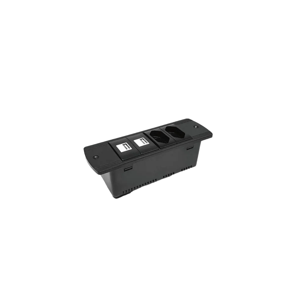 Régua com 2 Tomadas NBR + 1 USB 2.1A + Bloco Keystone Preto