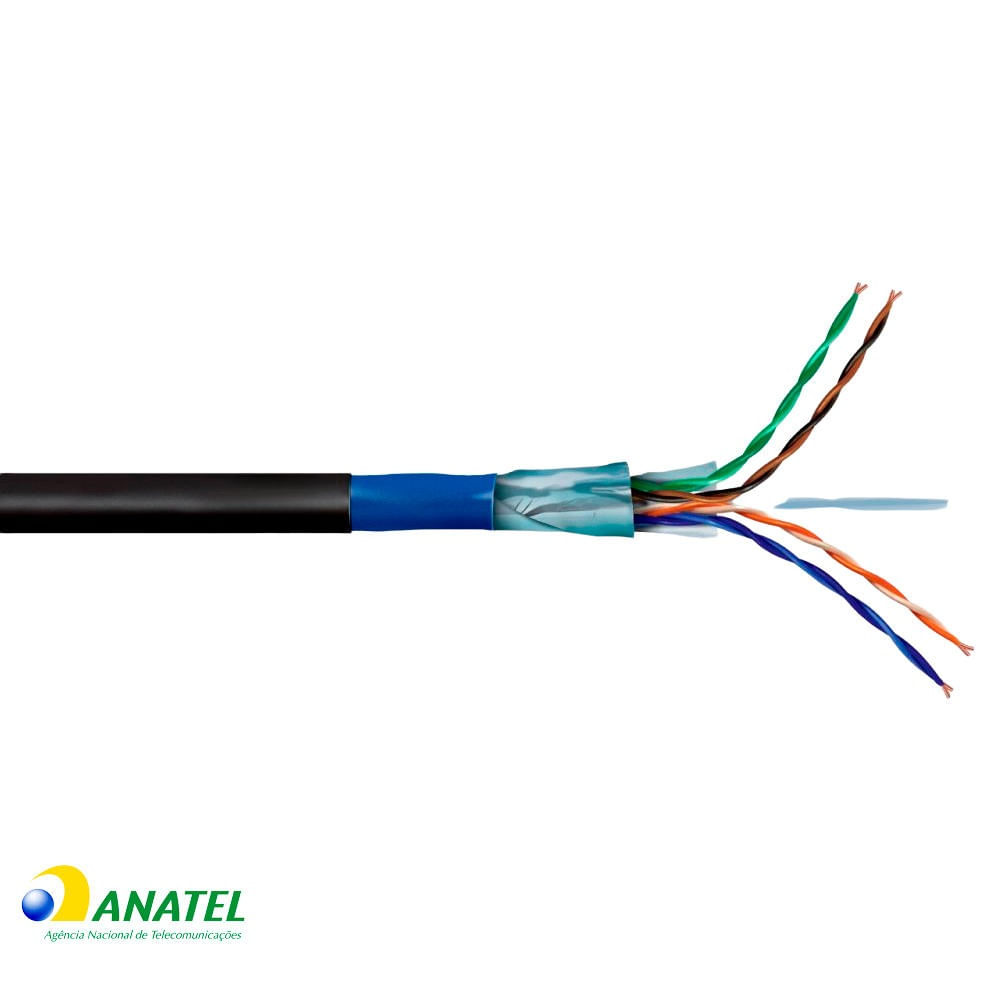 Cabo de Rede CAT6 F/UTP Dupla Capa Preto, 50 Metros