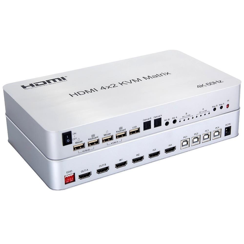 Switch Matrix HDMI 4x2 KVM Switch Matrix HDMI 4 x 2 com KVM
