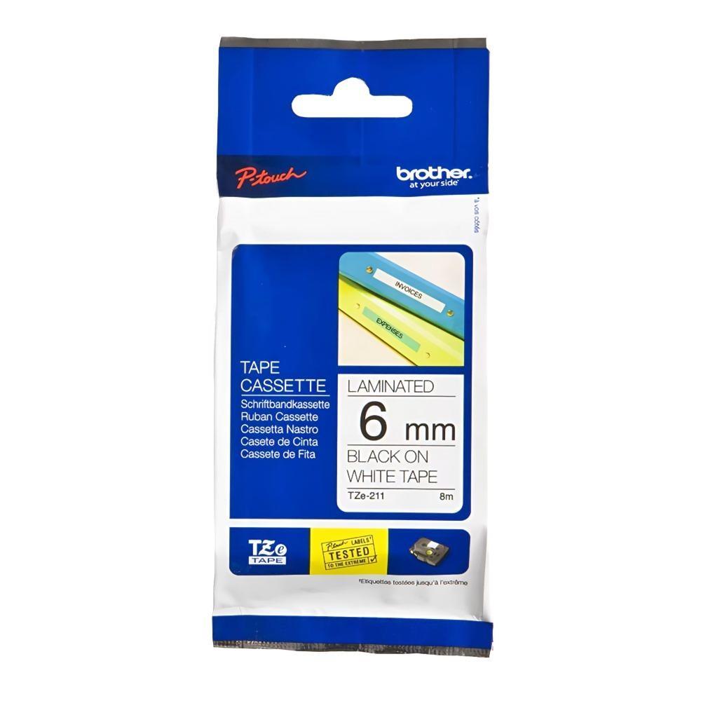 Fita para Rotulador TZE-211 6mm x 8m Preto sobre Branco