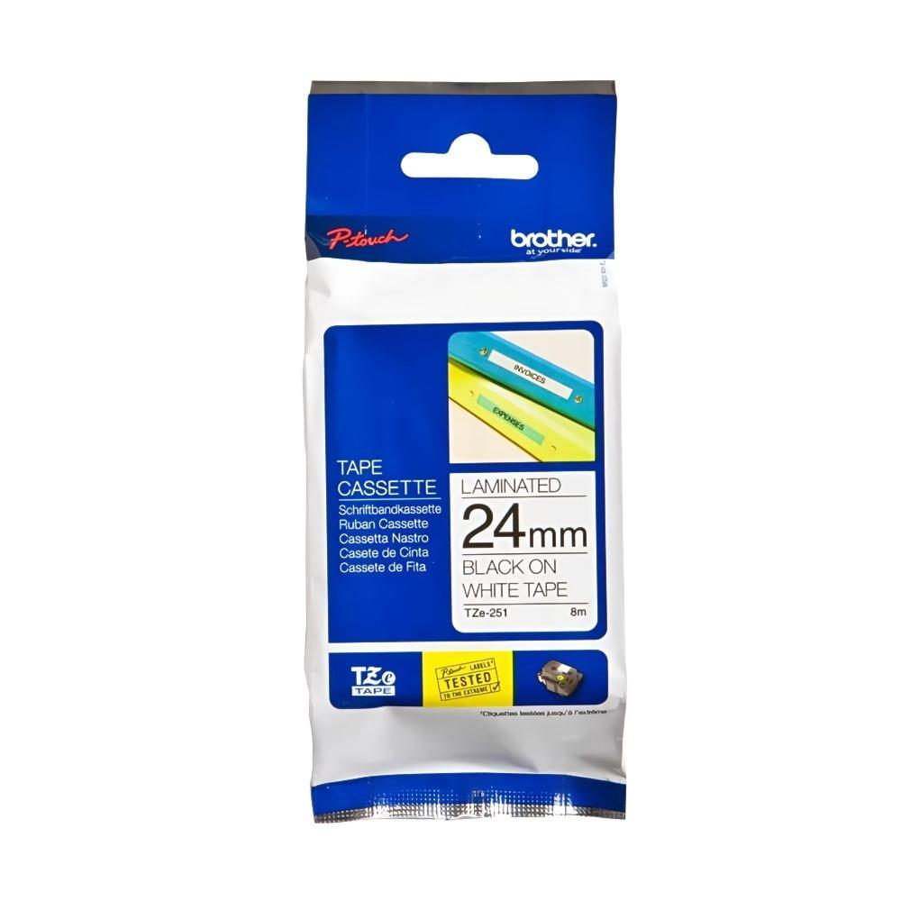Fita para Rotulador TZe-251 24mm x 8m Preto sobre Branco