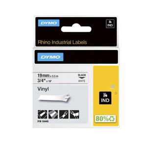 Fita em Vinil/PVC para Rotuladora RHINOPRO 19mm x 5,5 Metros Preto/Branco
