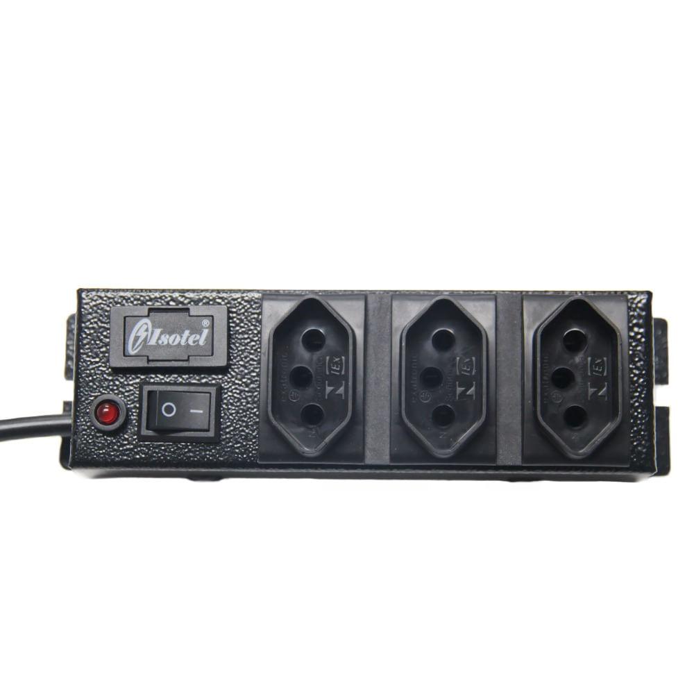 Filtro de Linha Metálico com 3 Tomadas 10A com Protetor de Surto 1,0 Metro Filtro de Linha com 3 Tomadas 2P+T 1,20 Metros