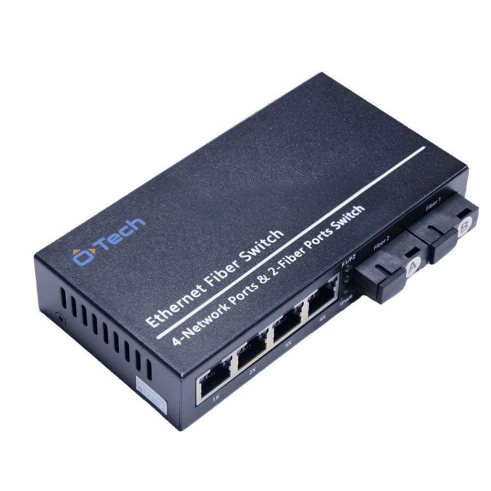 Conversor de Mídia Bidirecional Monomodo SC 20km com 4 Portas RJ45 Fast POE