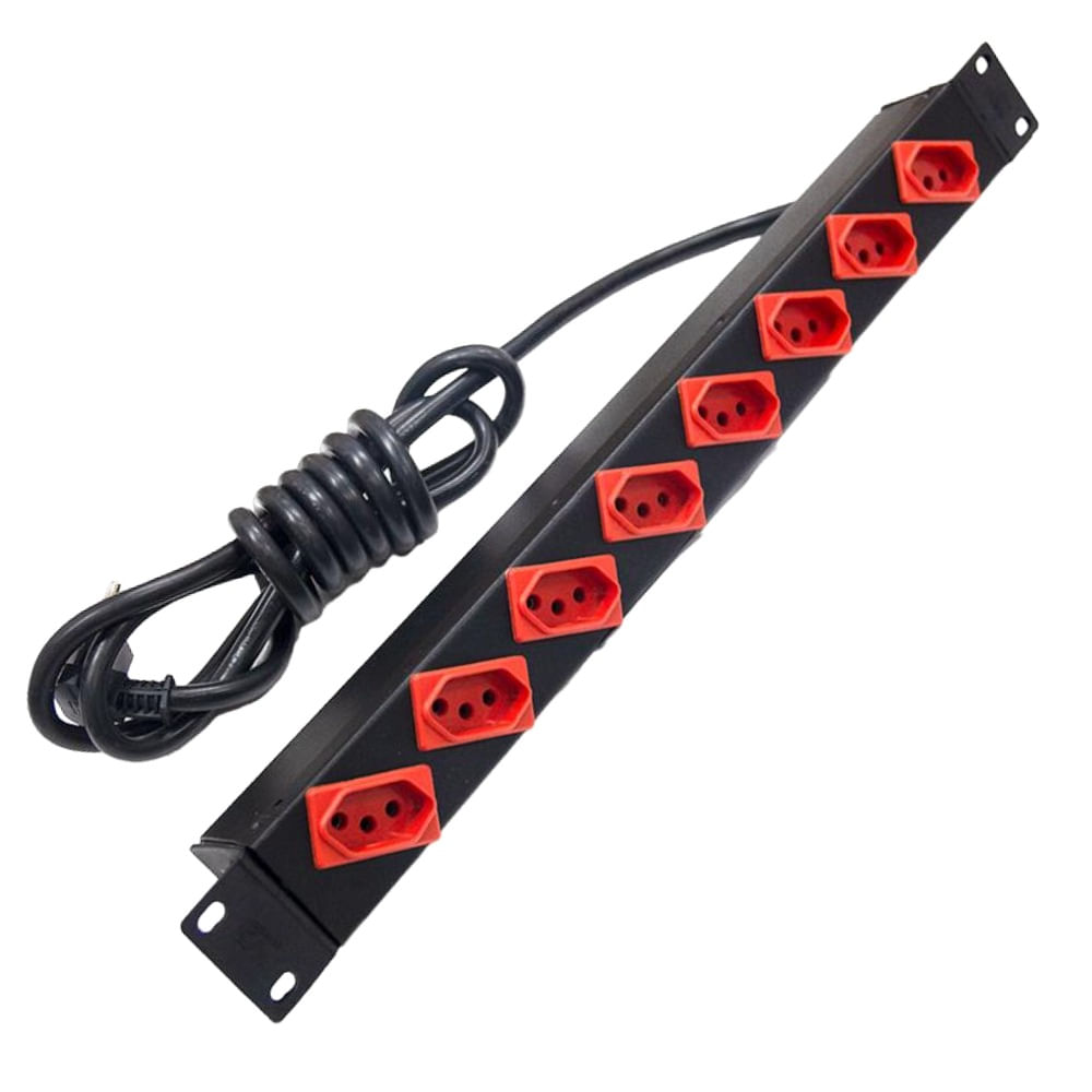 Régua Padrão Rack 19" com 8 Tomadas Vermelhas 20A Régua padrão 19 com 8 Tomadas Vermelhas 20A