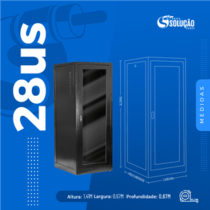 Rack de Piso Fechado Padrão 19" 28us x 670mm Preto