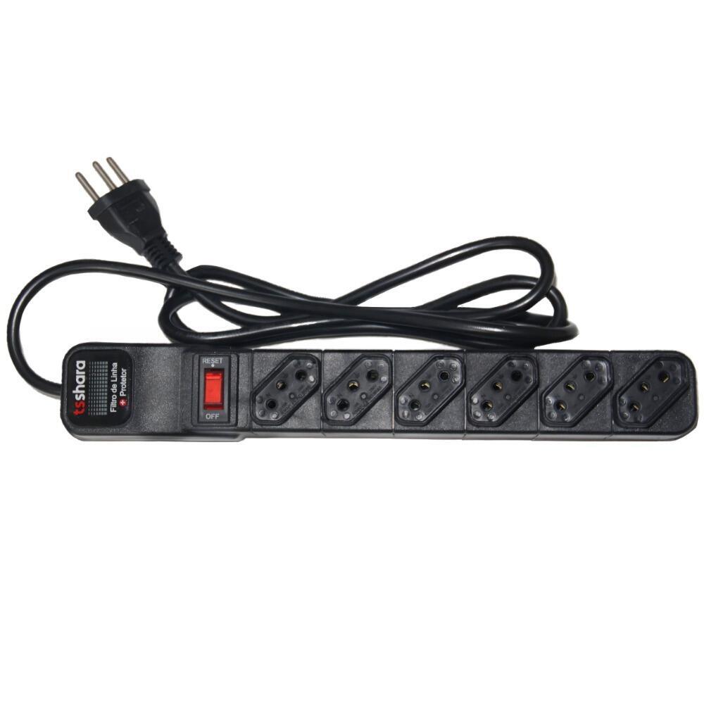 Filtro de Linha Plástico com 6 Tomadas 10A com Protetor