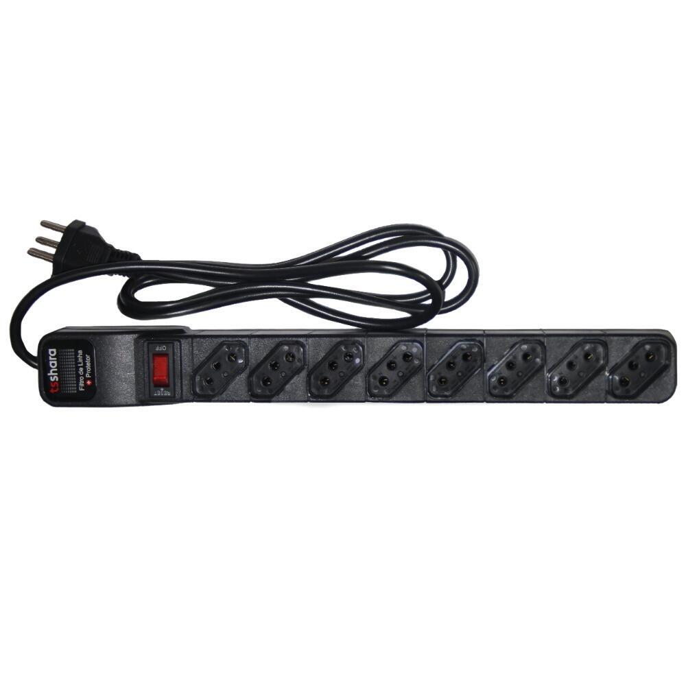 Filtro de Linha Plástico com 8 Tomadas 10A com Protetor