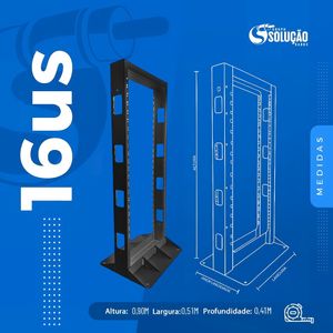 Rack de Coluna 16Us 19" com Base Soleira e Guias Laterais
