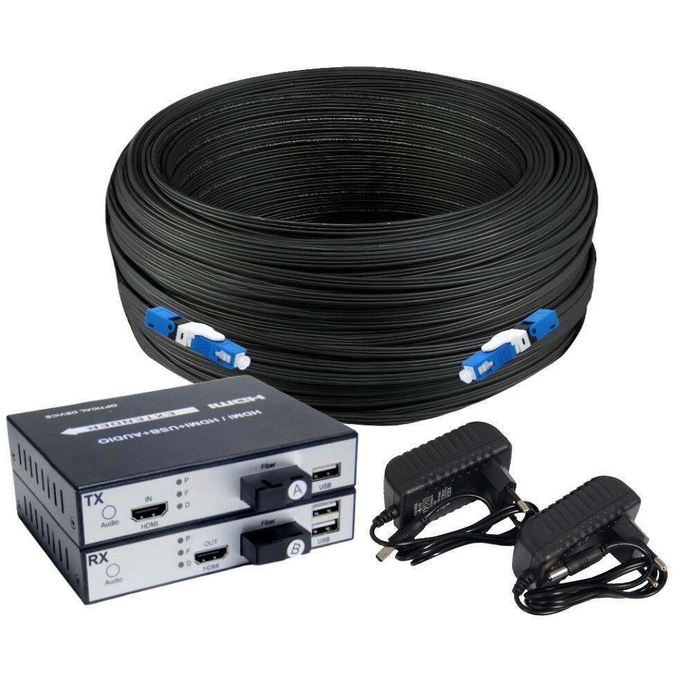 Kit Extensor Conversor de Fibra x HDMI/KVM e Cabo Monomodo 1FO 200 Metros