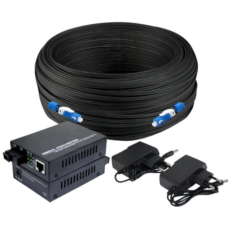 Kit Conversor de Mídia WDM A/B Monomodo SC x RJ45 Gigabit e Cabo Monomodo 1FO 100 Metros