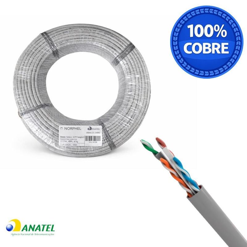 Cabo de Rede Cat6 U/UTP CMX Norphel Cinza com 100 Metros