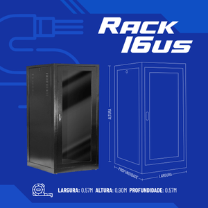 Rack de Piso Fechado Padrão 19" 16us x 570mm Preto